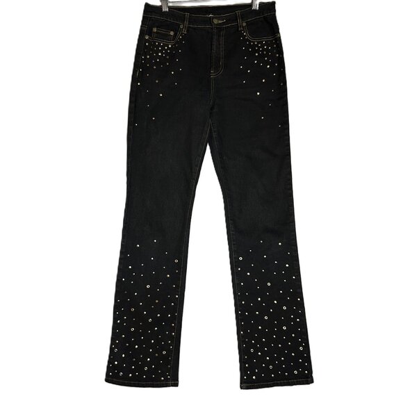 DG2 Diane Gilman Jeans Women's 4 Black Gold Embellished Boot Cut - Picture 1 of 10